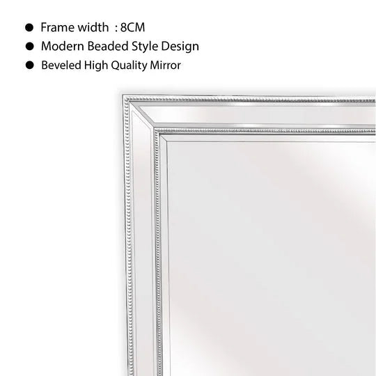 White Beaded Framed Mirror - X Large 190cm x 100cm - Home &