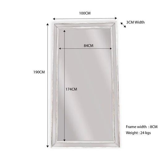 White Beaded Framed Mirror - X Large 190cm x 100cm - Home &