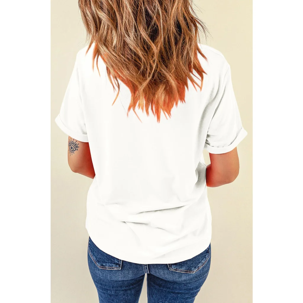 White Believe Christmas Father Graphic Crewneck T Shirt - M