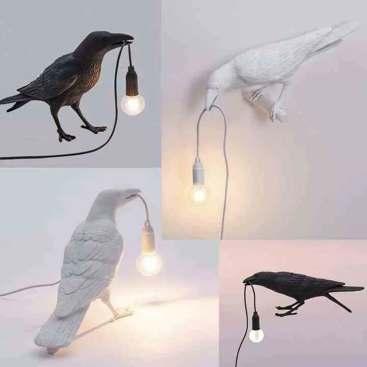 White Bird Standing Shape Nordic Resin Bird Wall Lamp