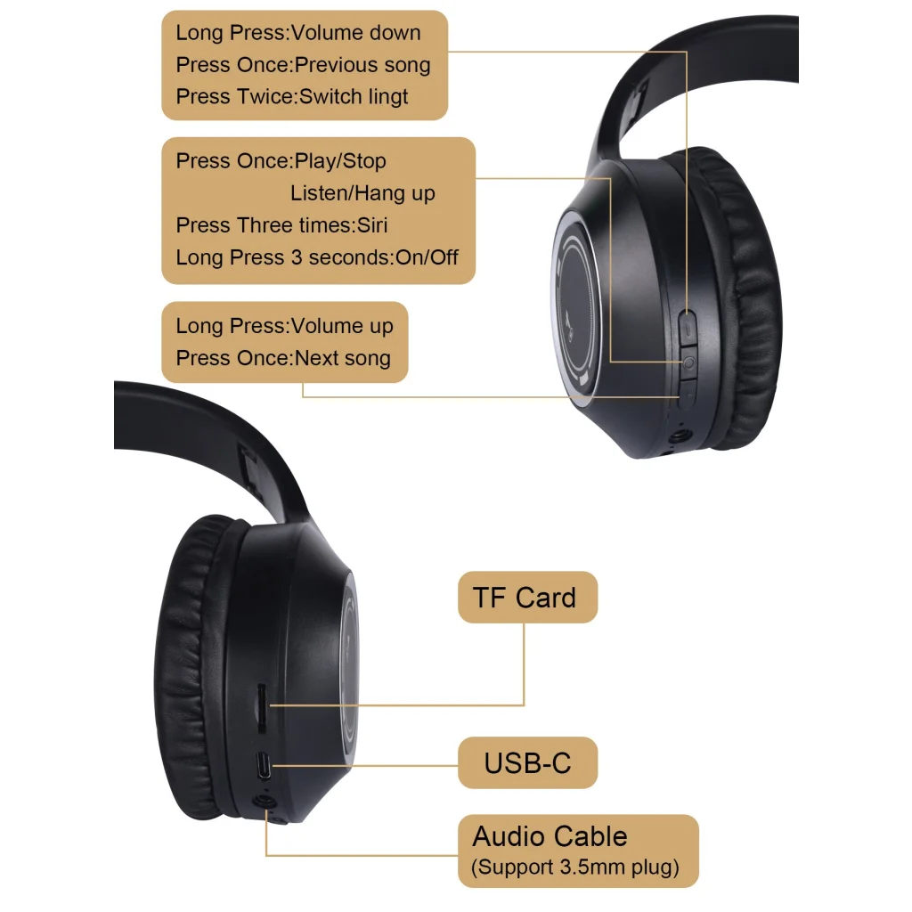 White Bluetooth 5.2 Headphones - Foldable Adjustable
