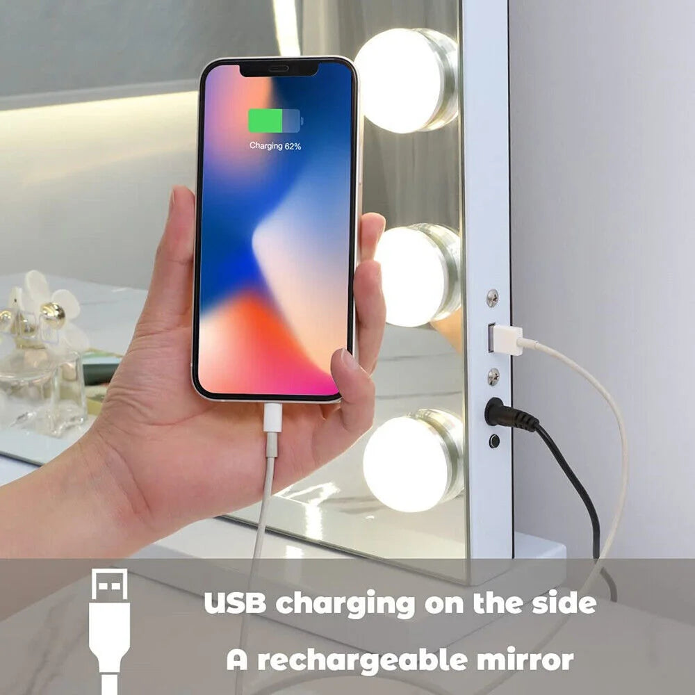 White Bluetooth Hollywood Mirror Rectangle Vanity Wall