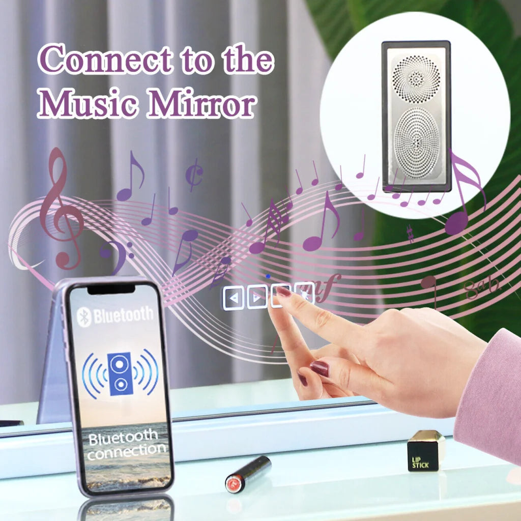 White Bluetooth Hollywood Mirror Rectangle Vanity Wall