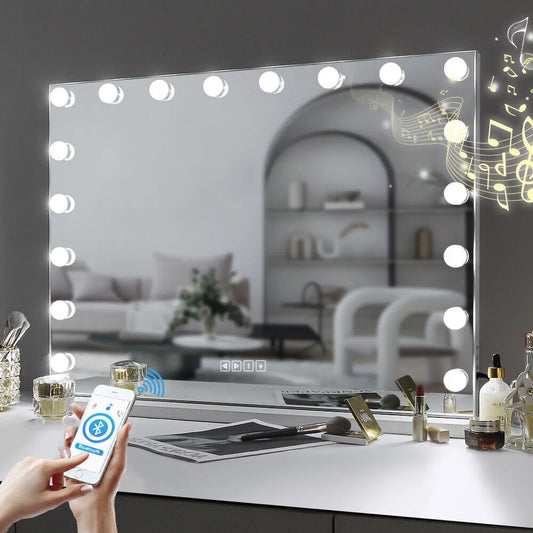 White Bluetooth Hollywood Mirror Rectangle Vanity Wall