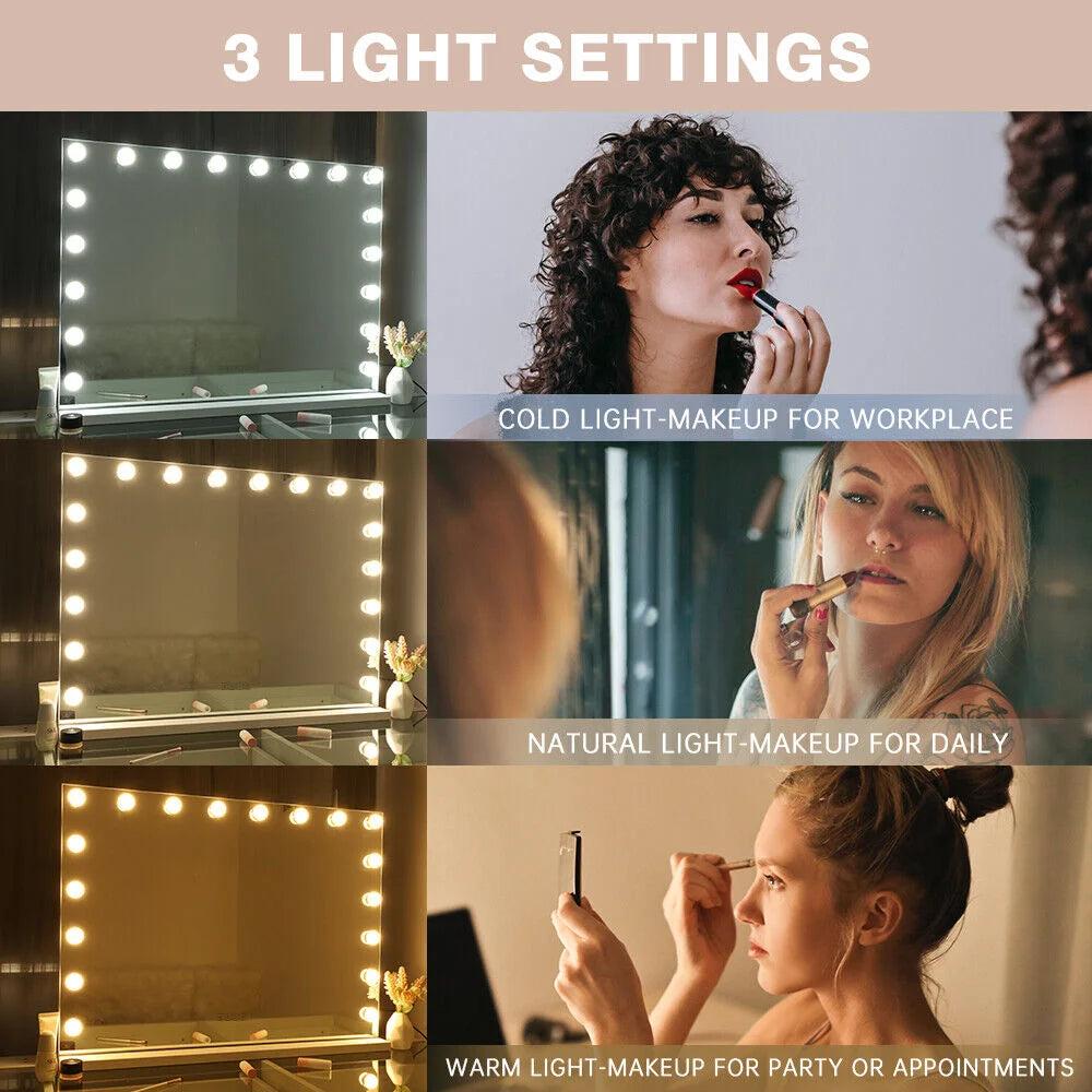 White Bluetooth Hollywood Mirror Rectangle Vanity Wall