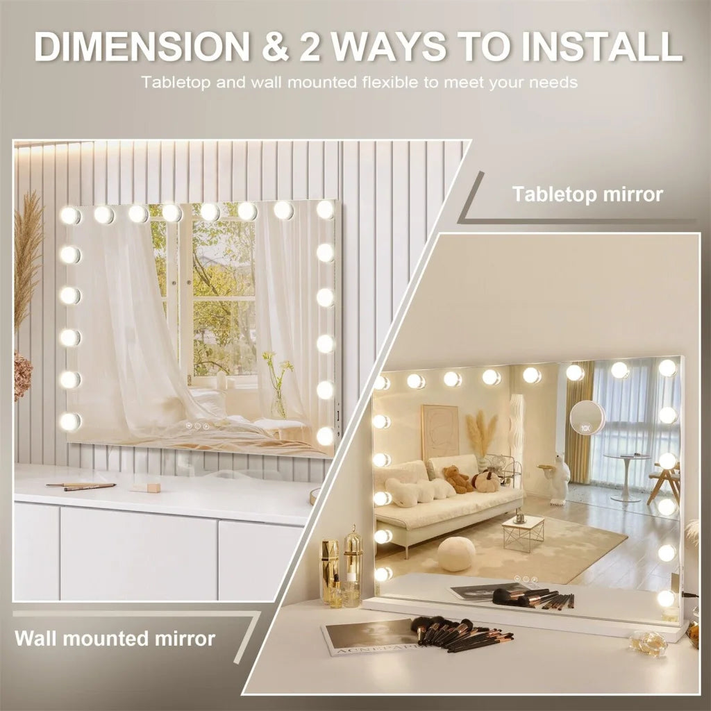 White Bluetooth Hollywood Mirror Rectangle Vanity Wall
