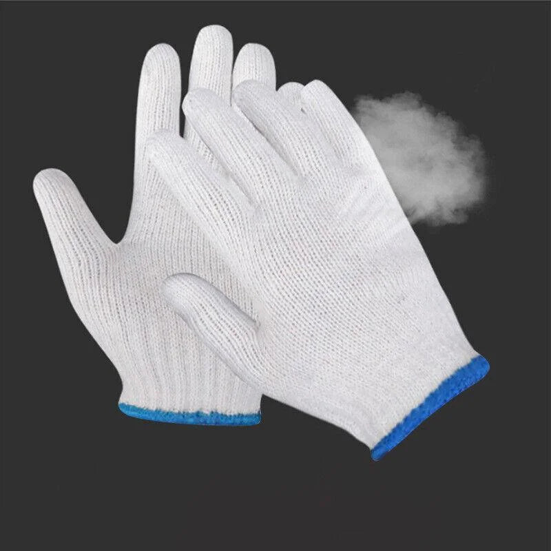 White Cotton Work Gloves Knitted Heavy Duty for Gardening