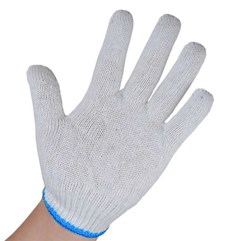 White Cotton Work Gloves Knitted Heavy Duty for Gardening