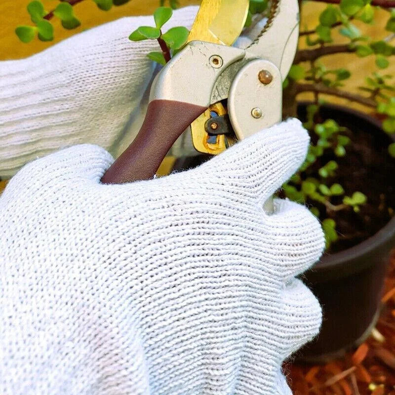 White Cotton Work Gloves Knitted Heavy Duty for Gardening