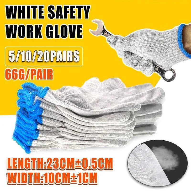 White Cotton Work Gloves Knitted Heavy Duty for Gardening