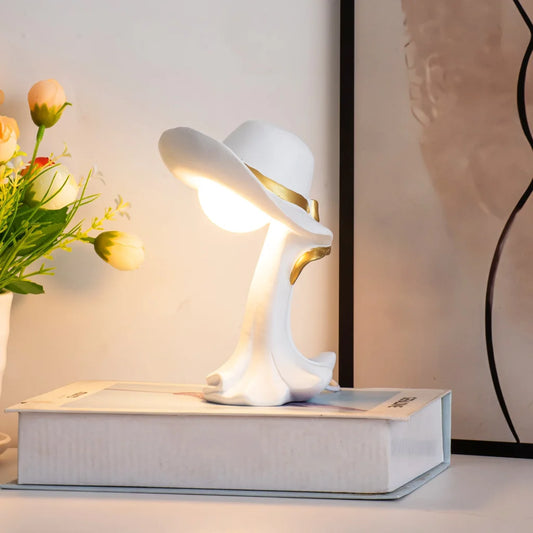 White Creative Cowboy Hat USB Table Lamp for Home