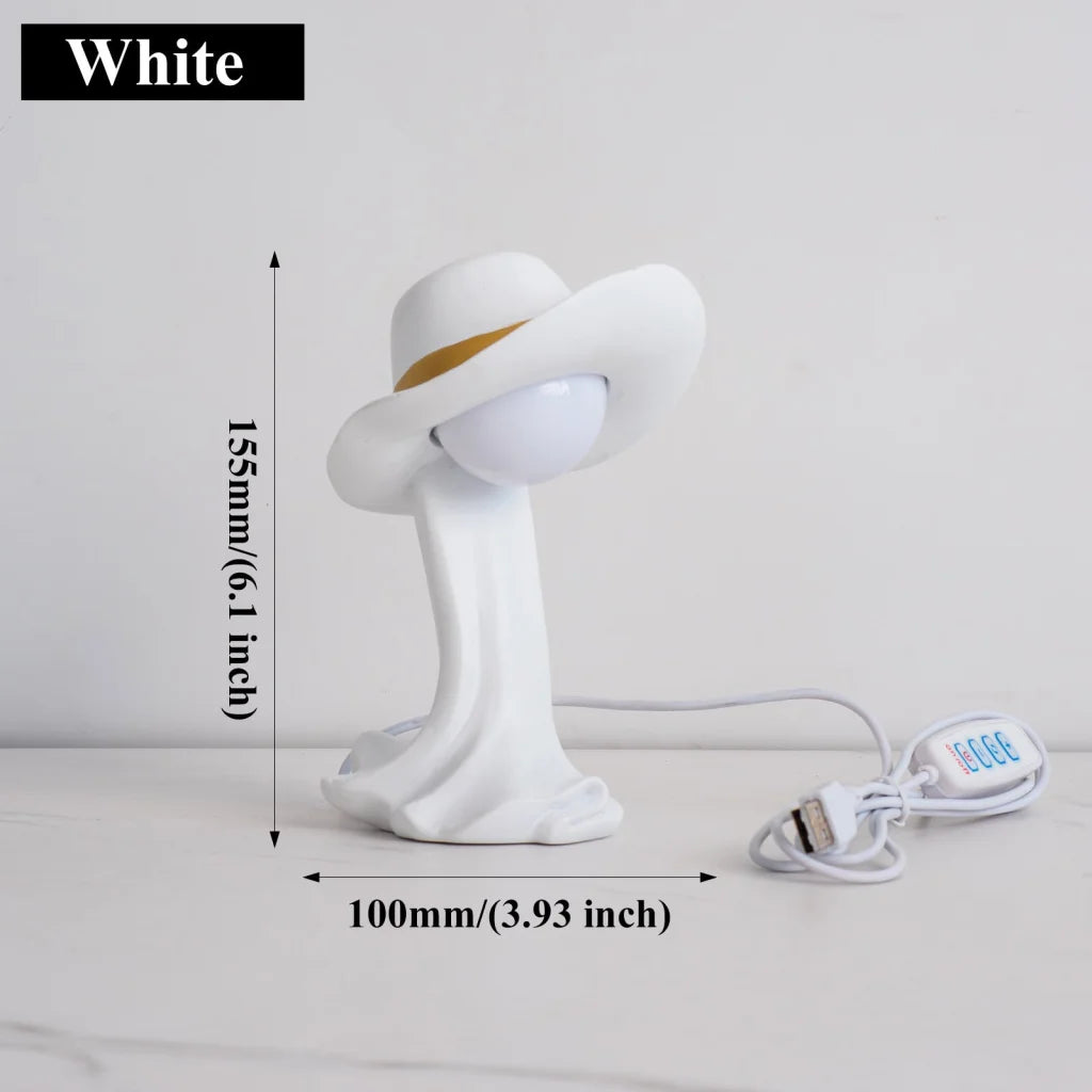 White Creative Cowboy Hat USB Table Lamp for Home