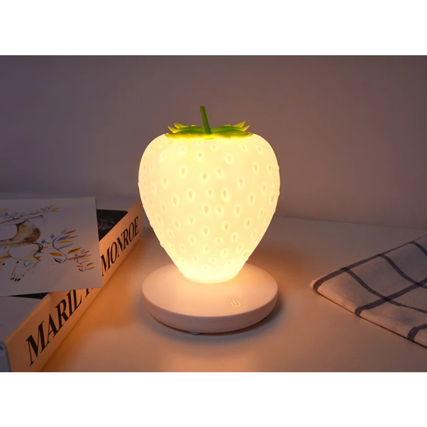 White Cute Silicone Strawberry Night Light - USB