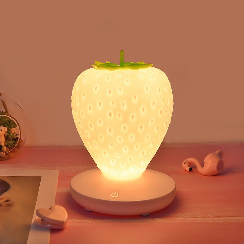 White Cute Silicone Strawberry Night Light - USB