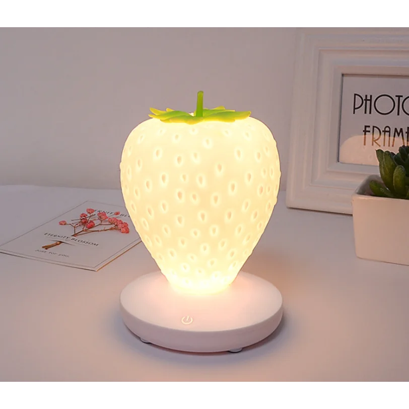 White Cute Silicone Strawberry Night Light - USB