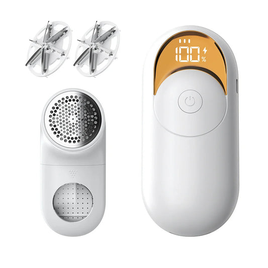 White Digital Display Electric Lint Remover - 3-Speed USB
