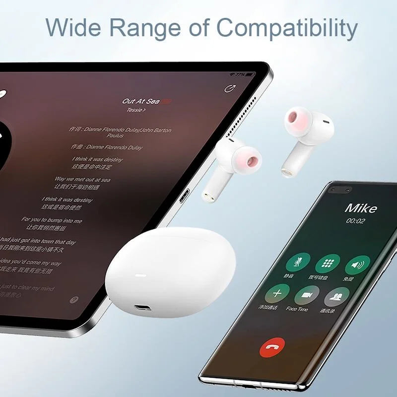 White Dual Noise Canceling Bluetooth Headphones with Anc &