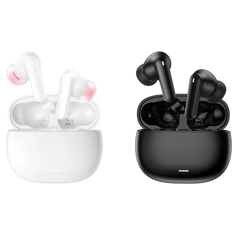 White Dual Noise Canceling Bluetooth Headphones with Anc &