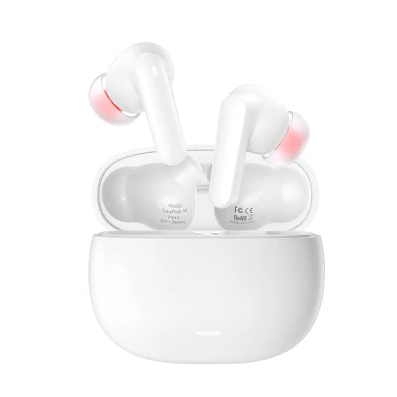 White Dual Noise Canceling Bluetooth Headphones with Anc &