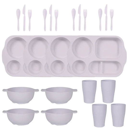 White Durable Eco-Friendly Wheat Straw Dinnerware Set - 24