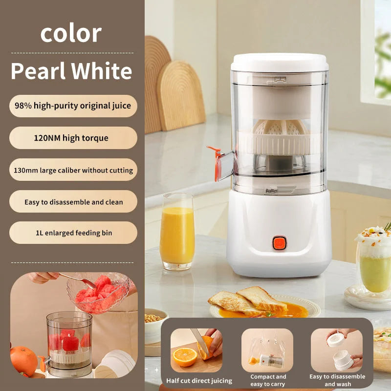 White Electric Citrus Juicer Press - Portable Large Caliber