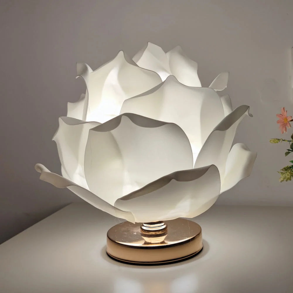 White Elegant Lotus Flower Table Lamp - Decorative Bedside