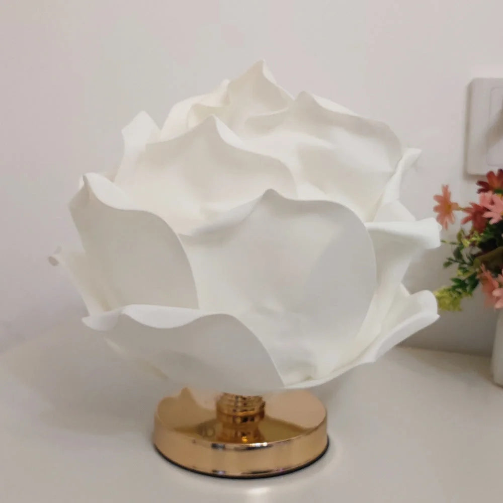 White Elegant Lotus Flower Table Lamp - Decorative Bedside