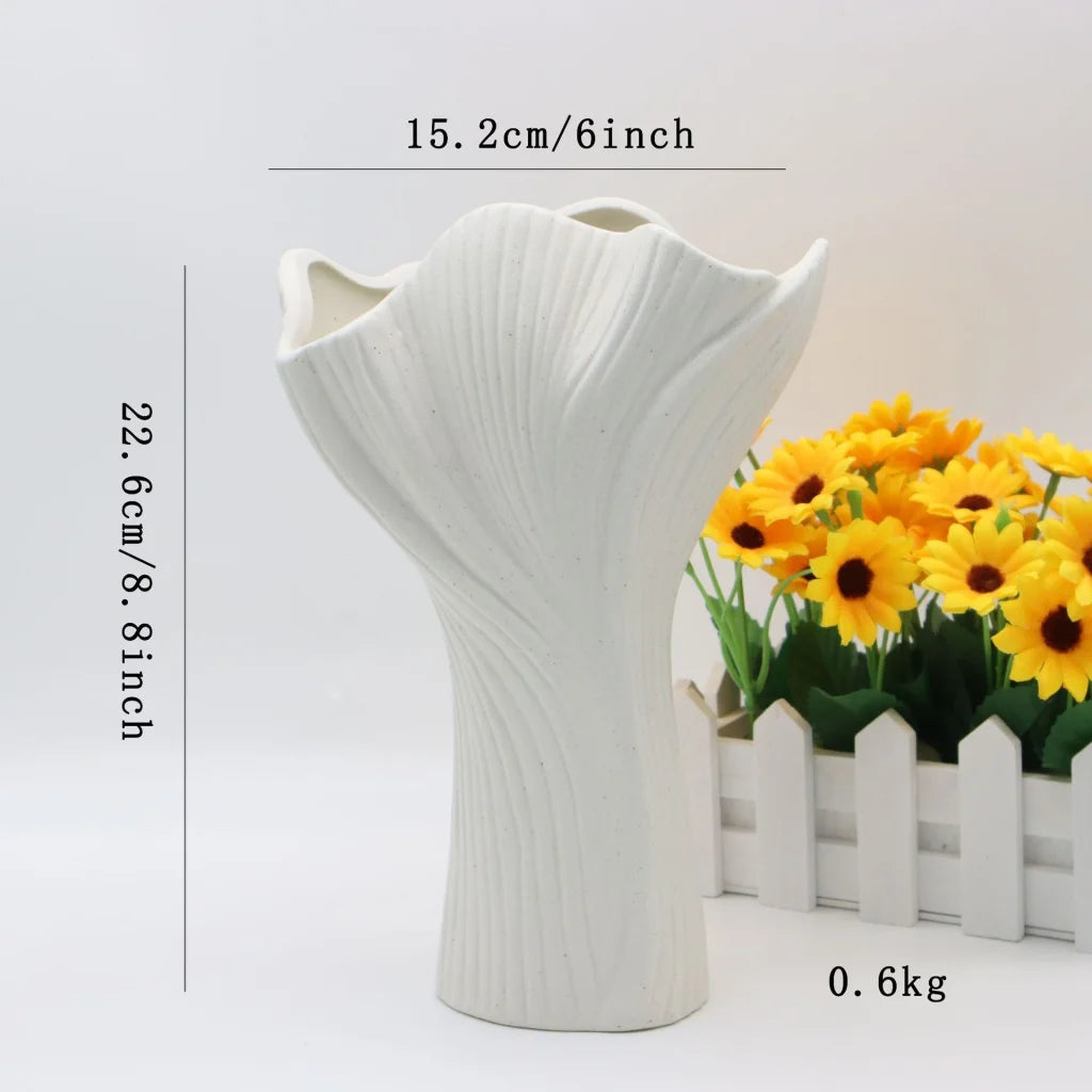 White Elegant Off-White Ceramic Vase - Modern Sculptural