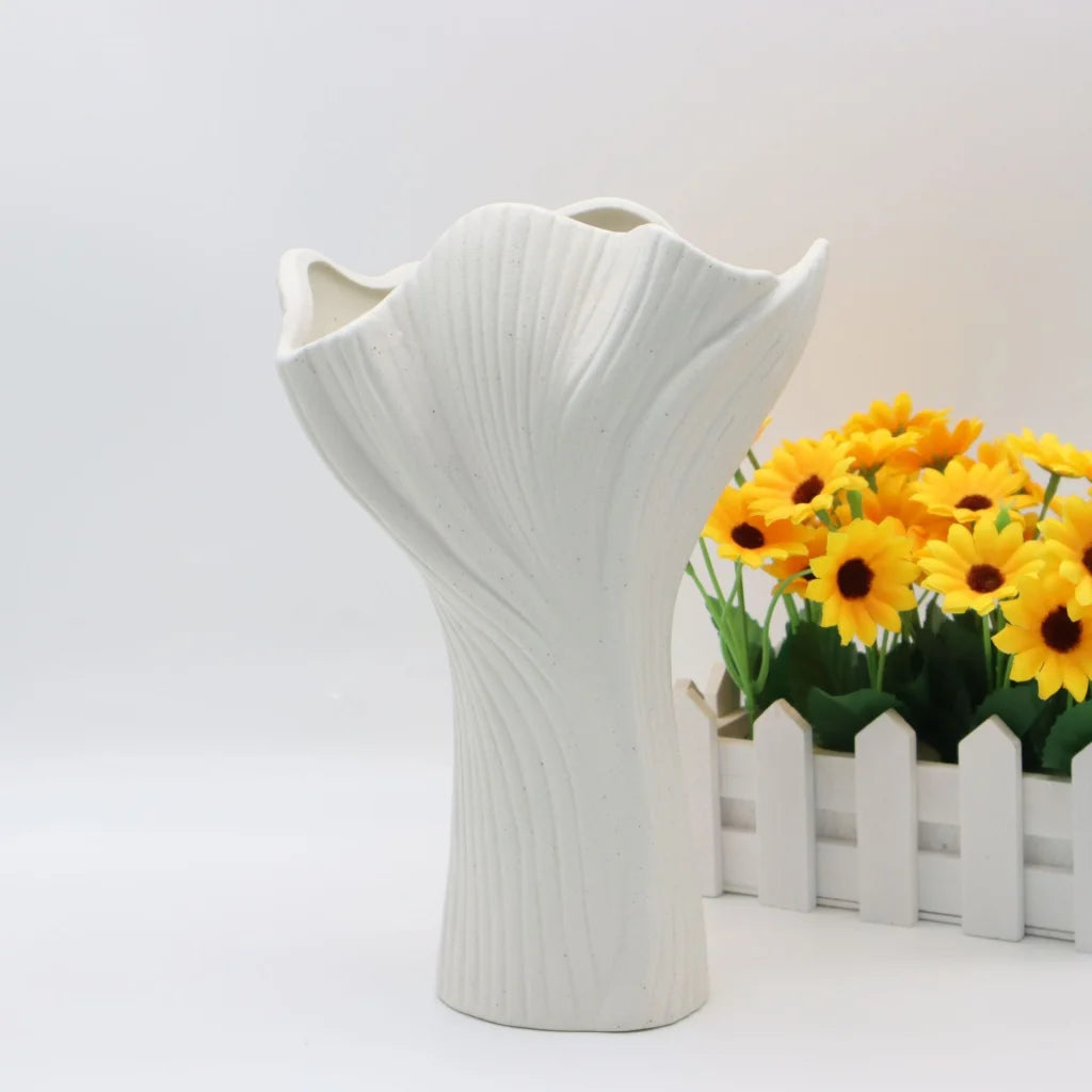 White Elegant Off-White Ceramic Vase - Modern Sculptural