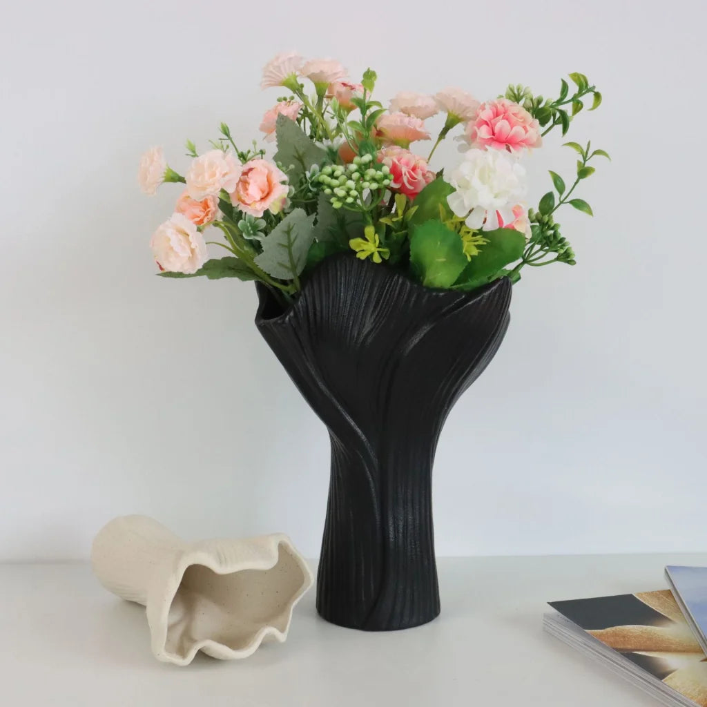 White Elegant Off-White Ceramic Vase - Modern Sculptural