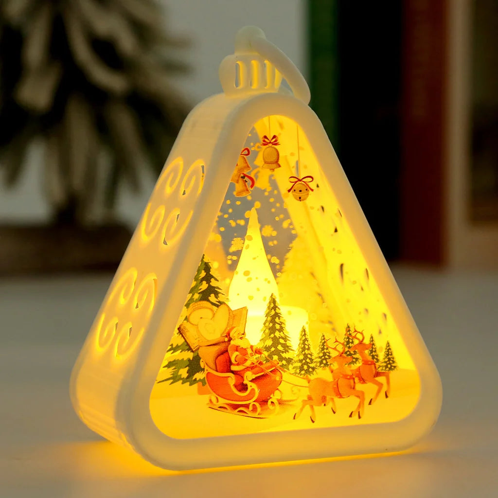 White Elk Charming Christmas Scene Mini Lanterns (Set of 3)