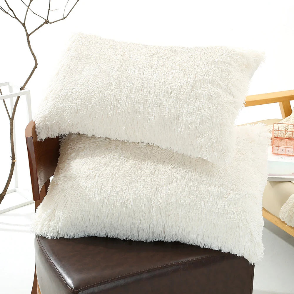 White Faux Fur Pillowcase Set - Crystal Velvet Plush Throw