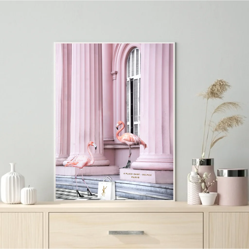 White Framed Artwork Saint Pink - 90cm x 60cm - Home &