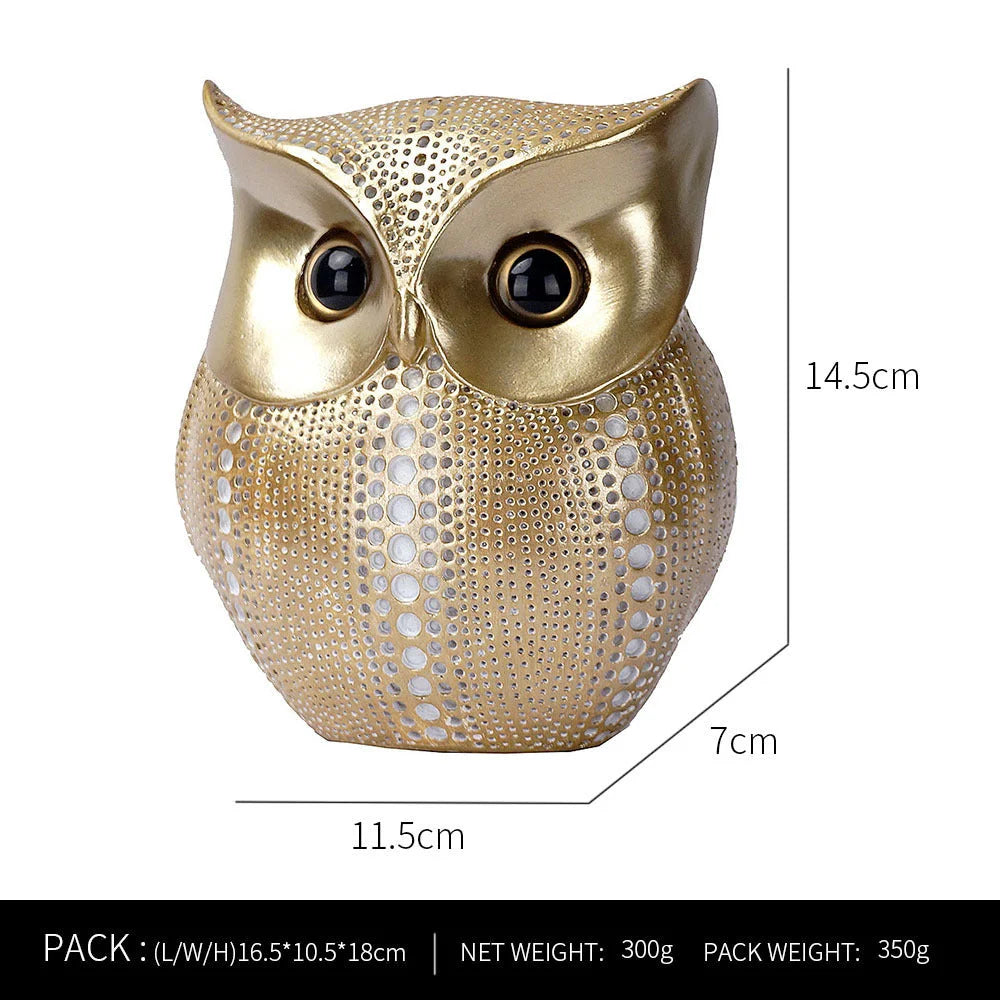 White Gold resin owl statue - modern perforated design