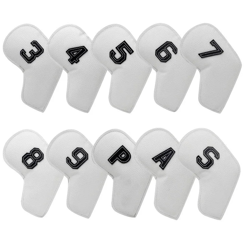 White Golf Iron Head Covers Set of 10 - Waterproof PU