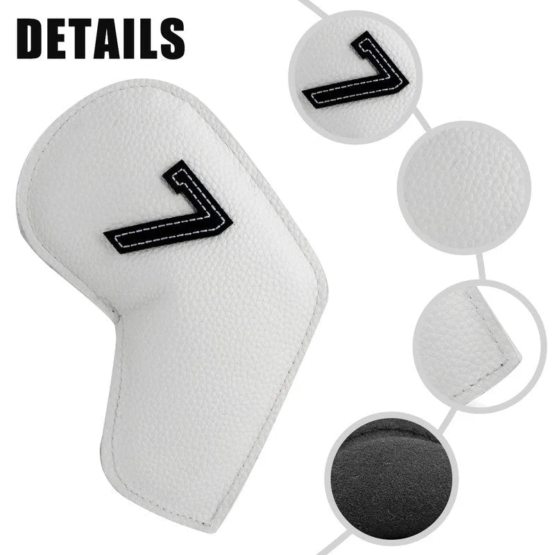 White Golf Iron Head Covers Set of 10 - Waterproof PU