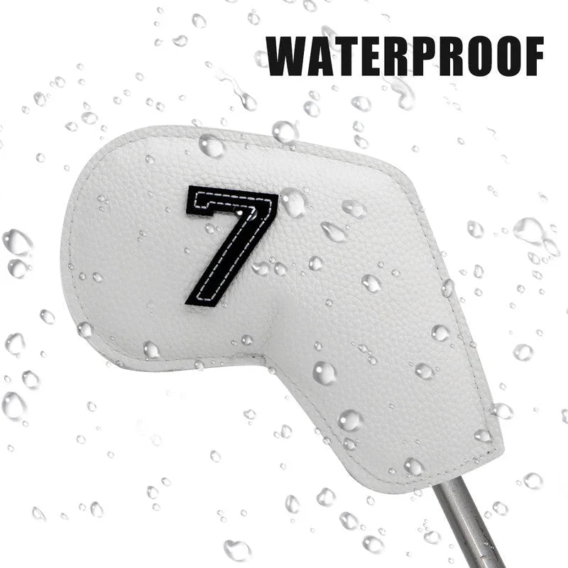 White Golf Iron Head Covers Set of 10 - Waterproof PU