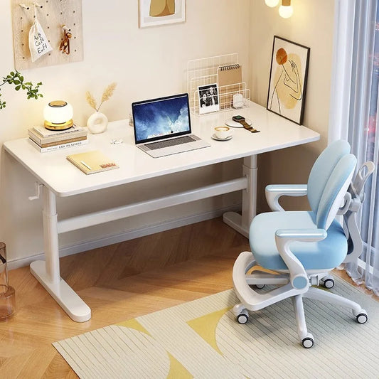 White Height-Adjustable Study Desks/Solid Wood Study