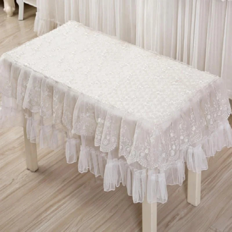 White Lace Piano Dust Cover - Embroidered Full Size Double
