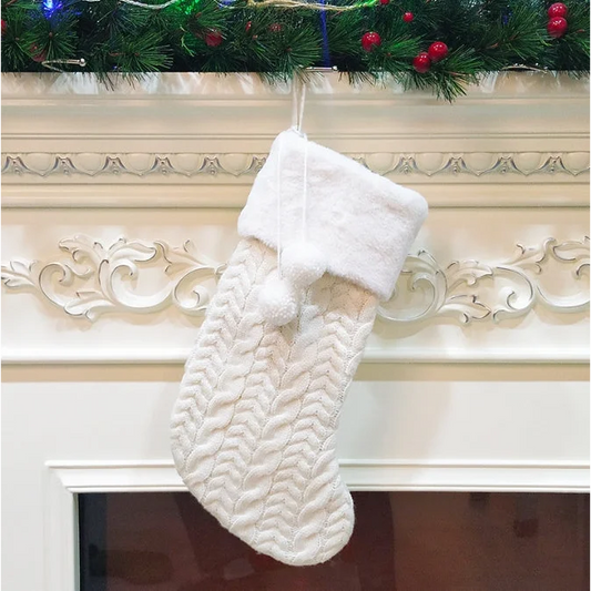 White Large Cable Knit Christmas Stocking - Classic 43cm