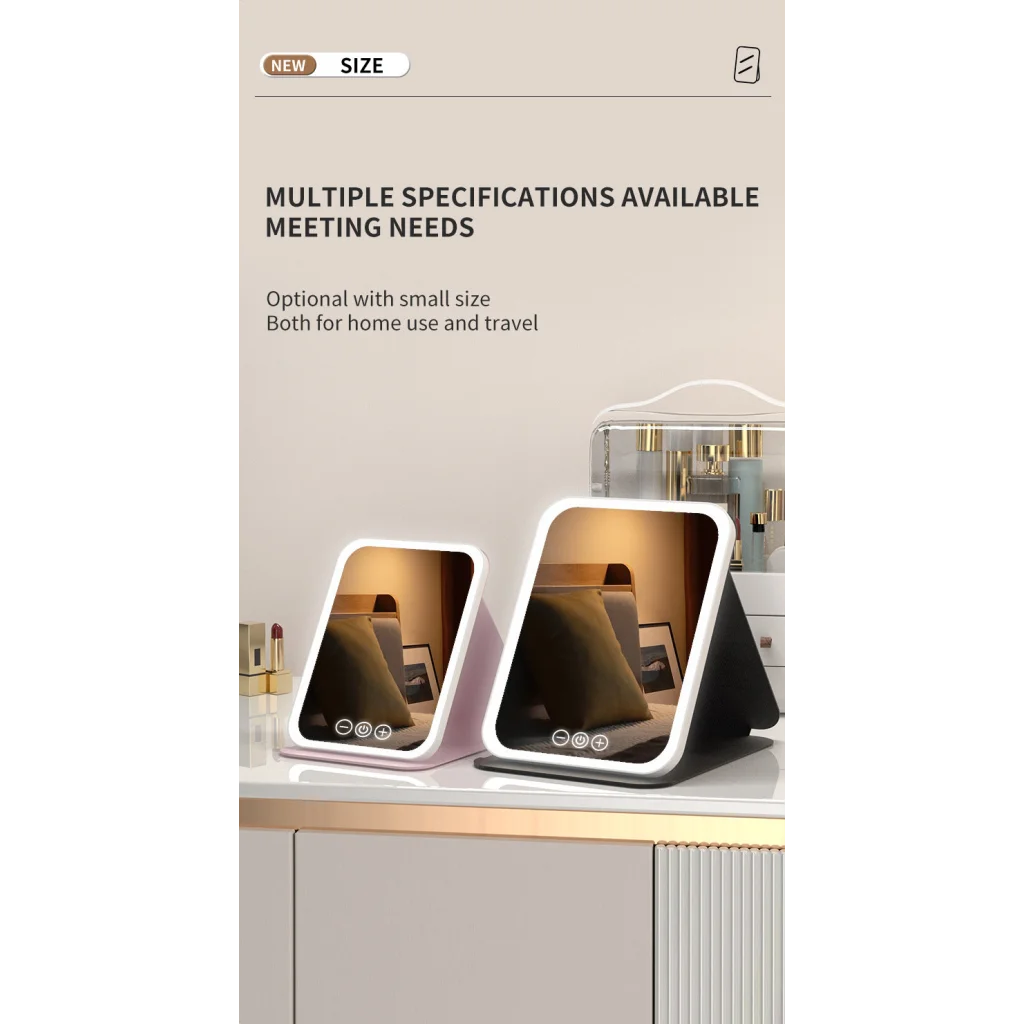 White Large Foldable LED Makeup Mirror - Portable Desktop