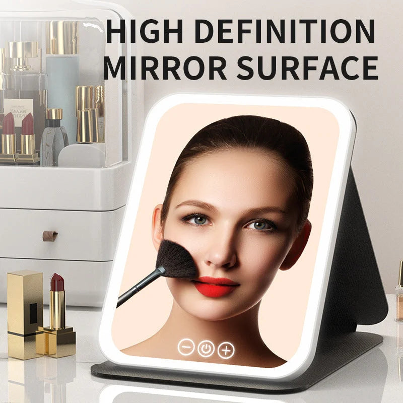 White Large Foldable LED Makeup Mirror - Portable Desktop
