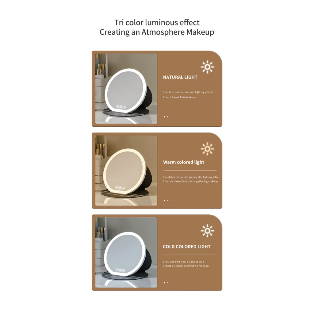 White Large Round Foldable LED Makeup Mirror - 22cm Desktop