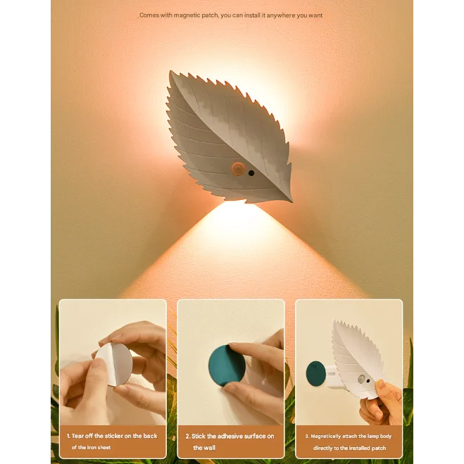 White Leaf-Shaped LED Motion Sensor Night Light - USB
