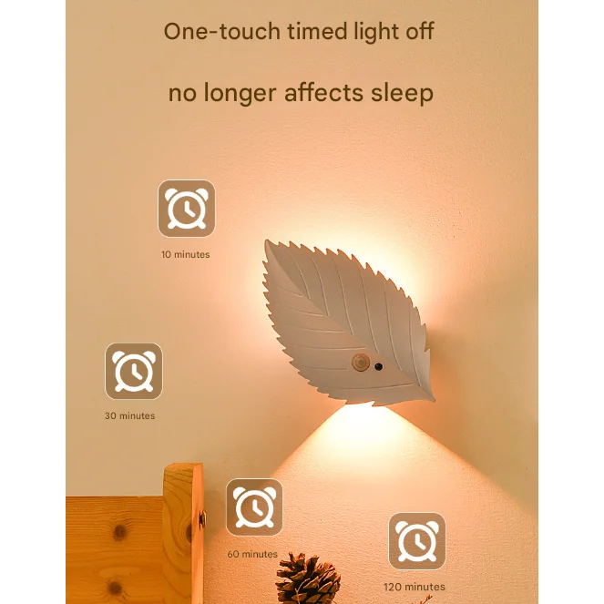 White Leaf-Shaped LED Motion Sensor Night Light - USB