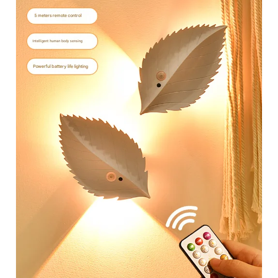 White Leaf-Shaped LED Motion Sensor Night Light - USB