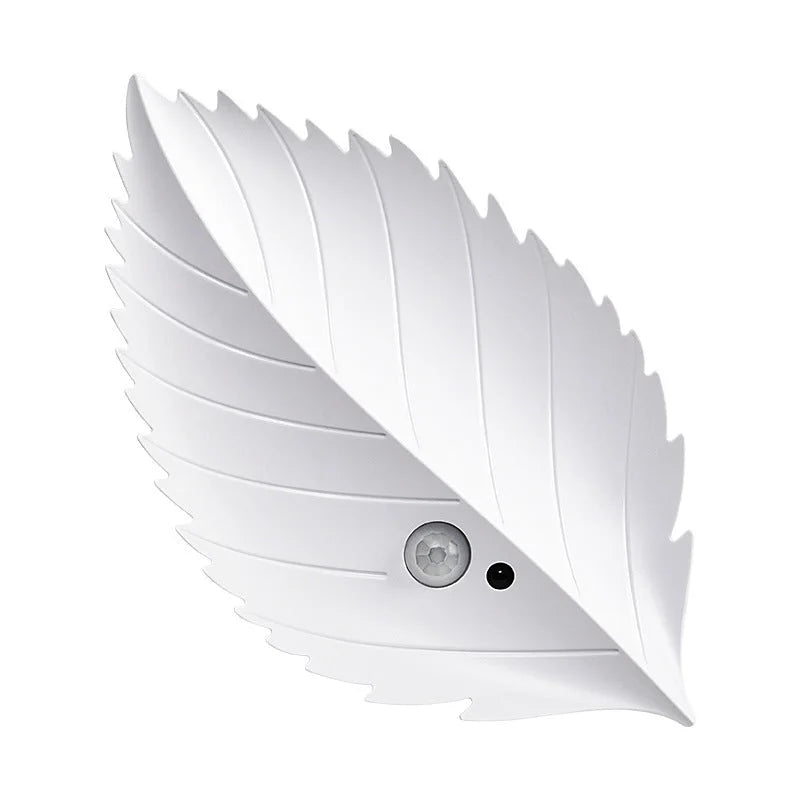 White Leaf-Shaped LED Motion Sensor Night Light - USB