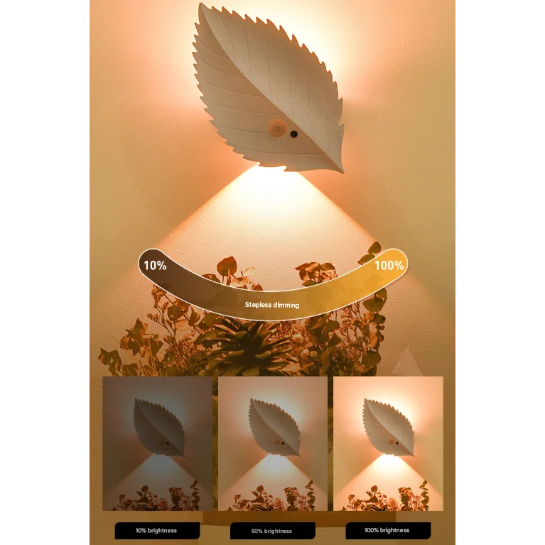White Leaf-Shaped LED Motion Sensor Night Light - USB