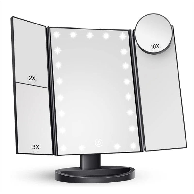 White LED Lighted Tri-Fold Vanity Mirror with 2X/3X/10X