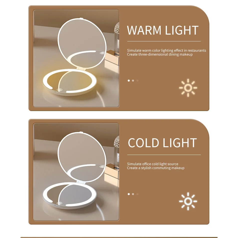 White LED Travel Makeup Mirror - Rechargeable Compact